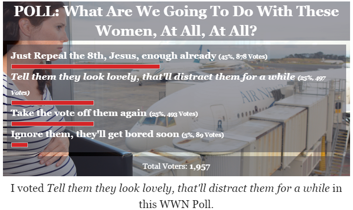 #saturdaysatire: poll: what are we going to do with these women, at all, at all?